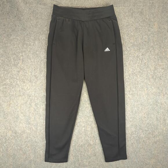 Adidas Pants Mens Medium Black Athletic Tapered Fit Joggers Logo Polyester Gym - Picture 1 of 9